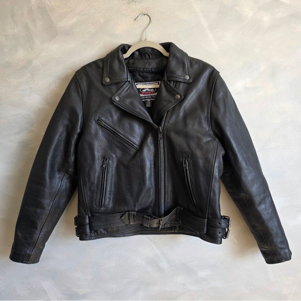 Women’s River Road Motorcycle Black Genuine Leather Double Lined Jacket Sz M